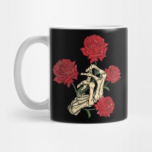 Skull Skeleton Hand With Red Roses for Men, Women Mug